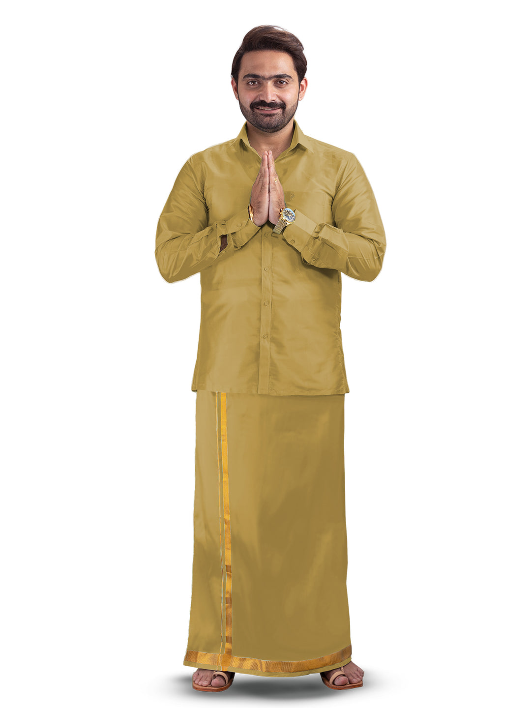 Copper Tissue Shirt And Dhoti Set