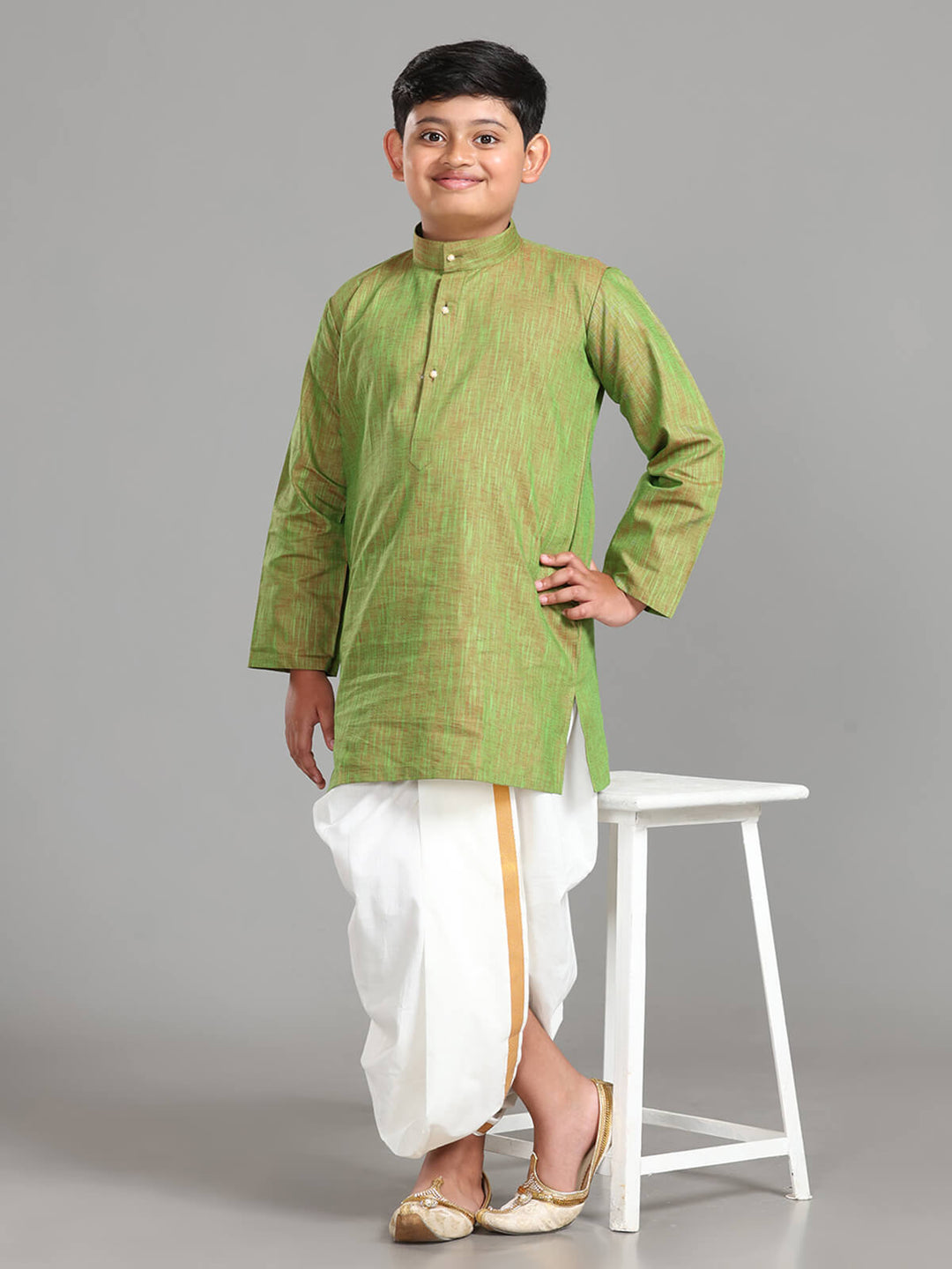 Boys Slub Kurta Panchakacham Set Maroon