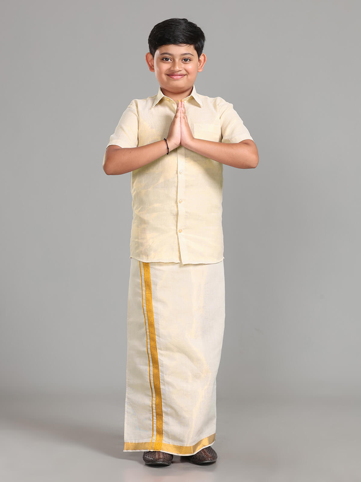 Kids Kondattam Readymade Dhoti Shirt Set Gold